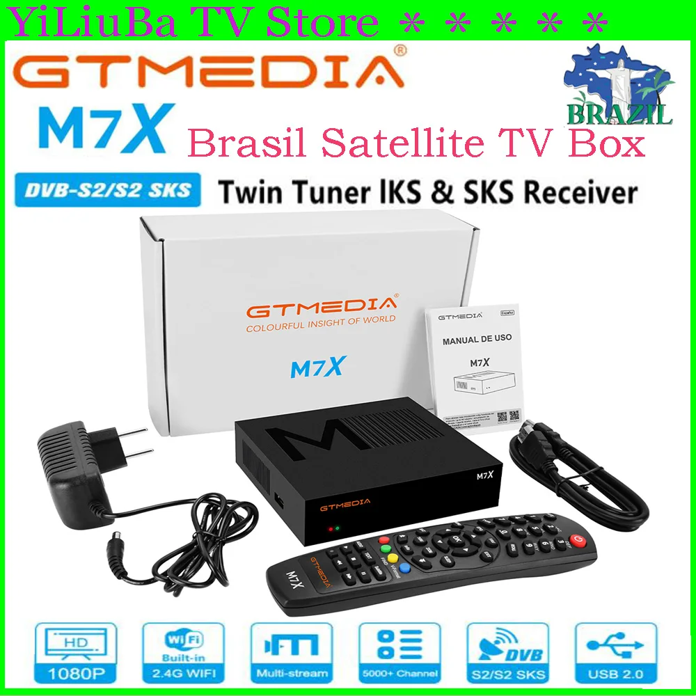 [Originale] Gtmedia M7X Ricevitore Tv Satellitare Brasil Dvb-S2/Sks Lks 70W Decoder Satellitare Twin Tuner Hd 2.4G Wifi Tv Box Integrato