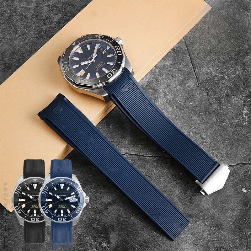 Cinturino Per Orologio A Righe In Silicone Morbido Blu Nero Per Cinturini Da Uomo In Gomma Impermeabile Da 22Mm Per Tag Heuer Racing Way101A Series