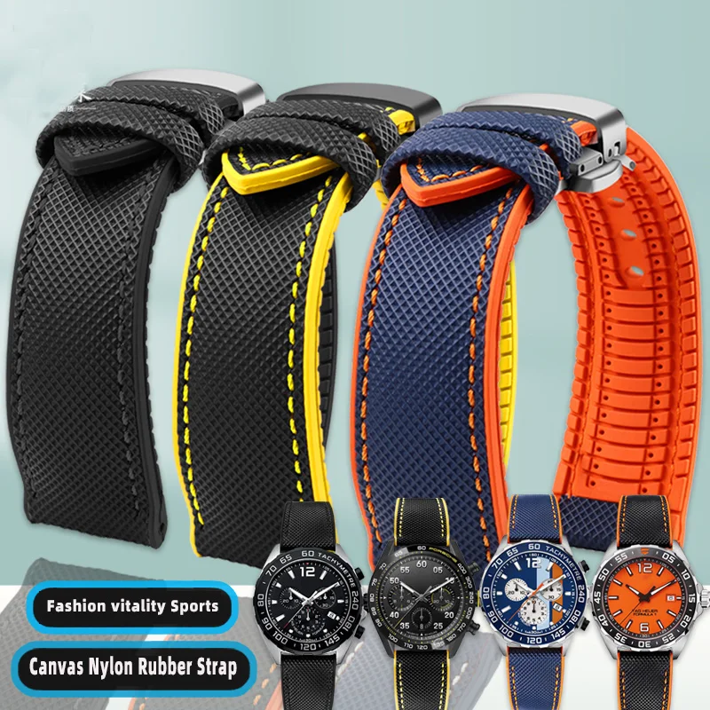 Cinturino In Gomma Nylon Tela 20Mm 22Mm Per Tag Heuer F1 Gulf Oil Racing Submarine Omega Seahorse Series Accessori Per Orologi Da Uomo