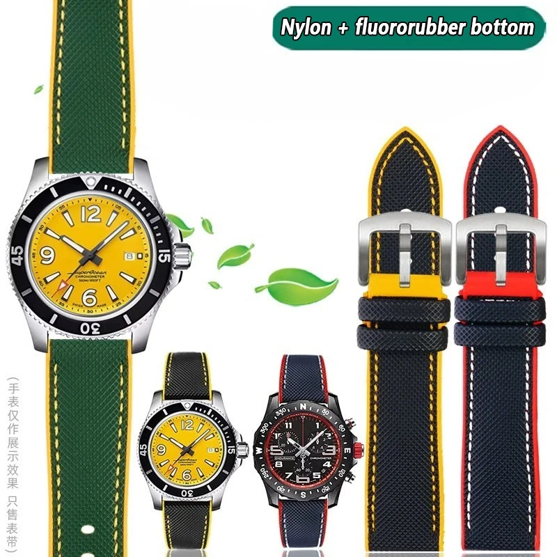Per Breitling Seiko Mido Tag Heuer Cinturino Per Orologio Tela Nylon Gomma 20 22Mm 24Mm Cinturino Impermeabile Da Uomo Verde Blu Accessori