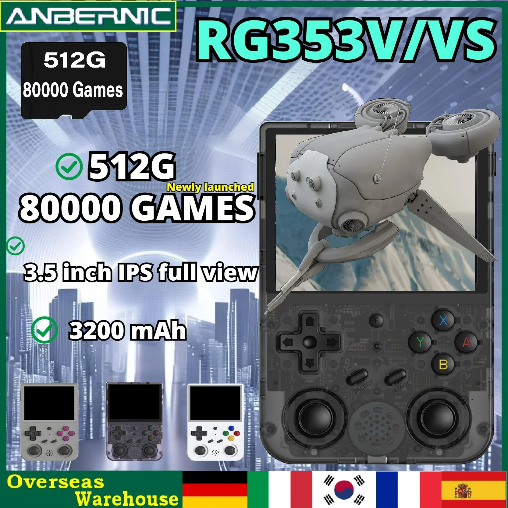 Anbernic Rg353V Rg353Vs Handheld Game Player Maniglia 3.5 Pollici Android 11 Linux Os Hd Built-In 20 Simulator Retro 80000 Giochi