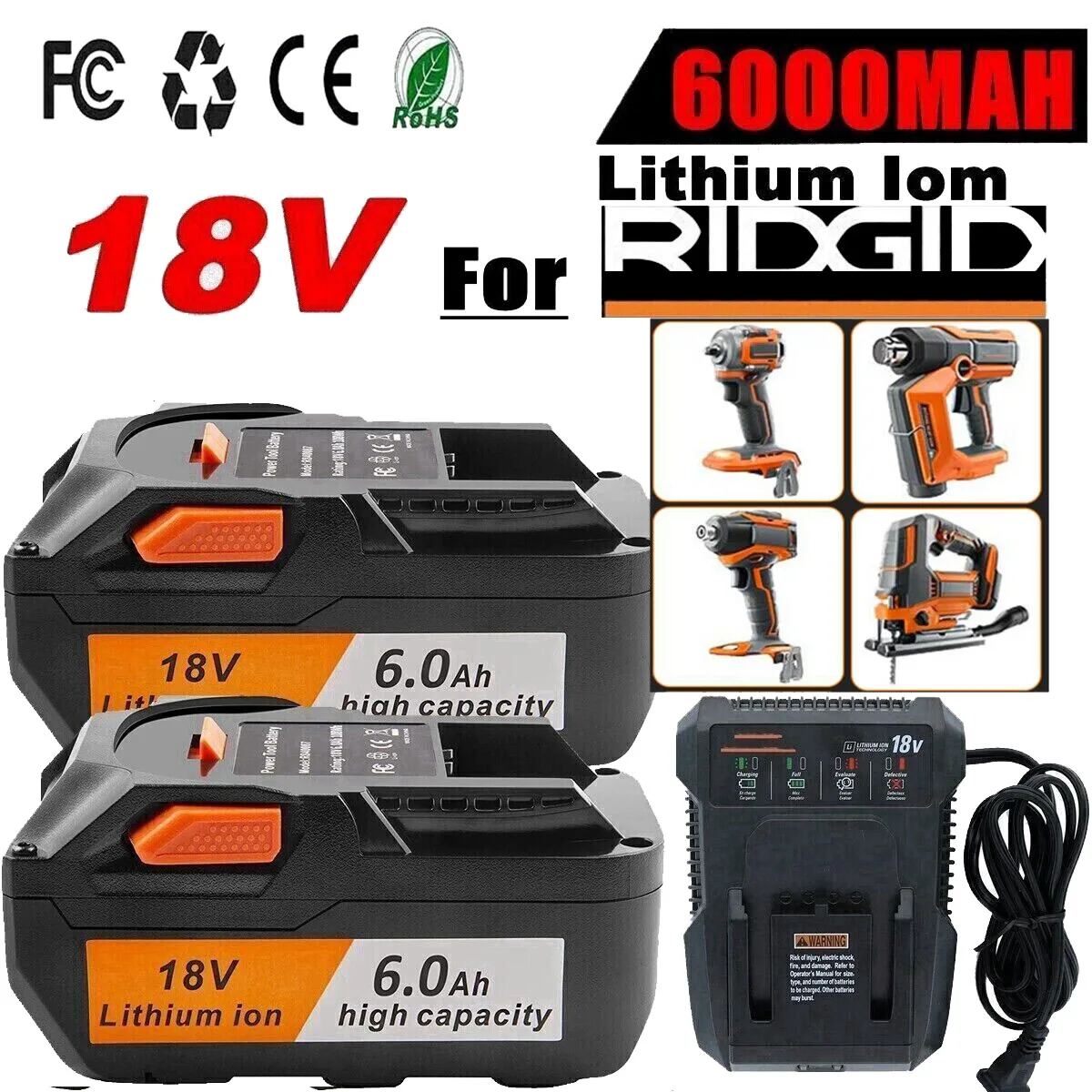 18V 6.0Ah Per Ridgid Aeg R840087 Batteria Agli Ioni Di Litio R840085 L1815R L1850R L1830R R840083 Utensile Elettrico A Batteria Serie