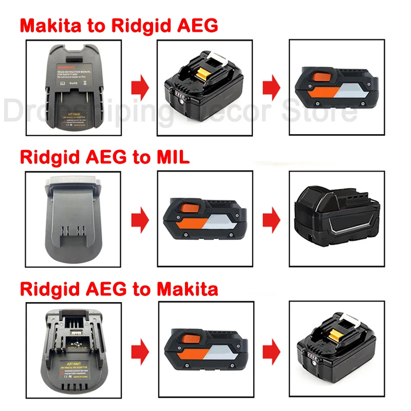 Convertitore Adattatore Batteria Per Makita A Per Ridgid Aeg, Per Ridgid/Aeg A Per Milwaukee, Per Ridgid/Aeg A Per Utensile Elettrico Makita