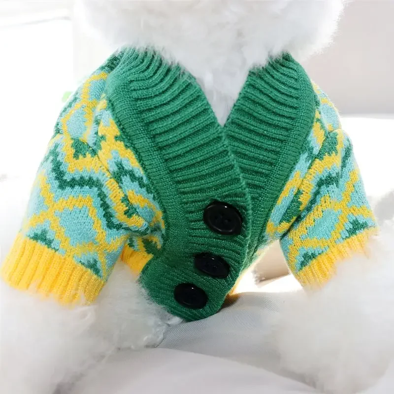 Maglione Lavorato A Maglia Per Cani Con Bottoni Aperti Teddy Kitten Bear Small Dog Vip Schnauzer Pet Clothes Autunno E Inverno