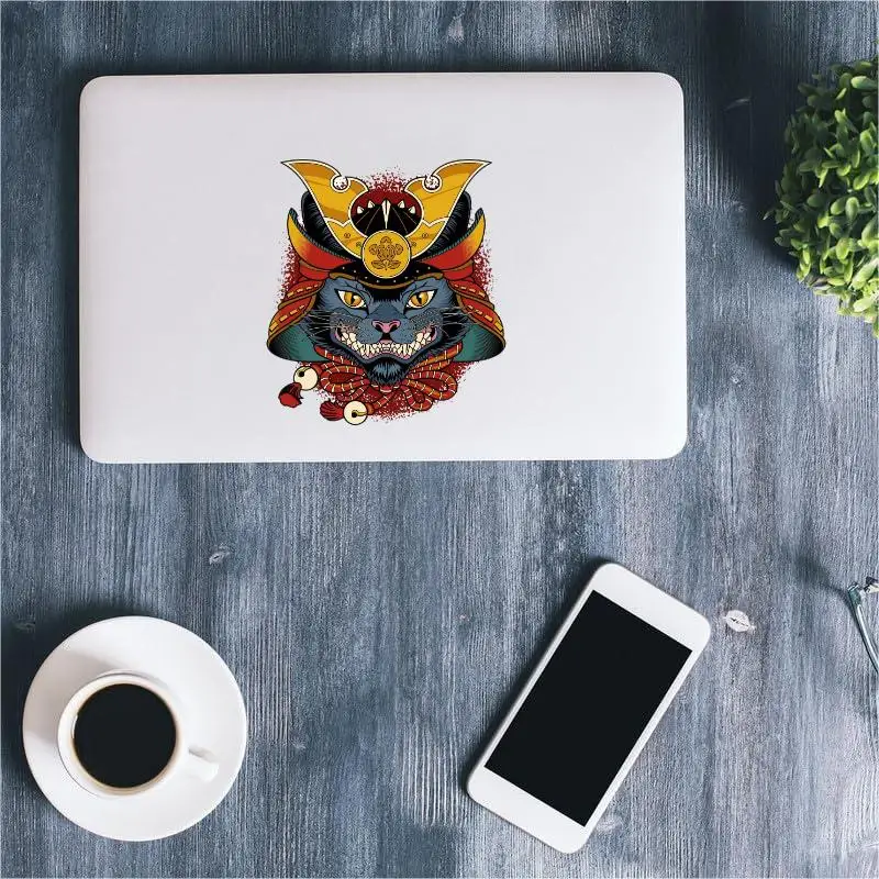 Samurai Cat Sticker Japanese Warrior Battle Helmet Honor Funny Cool Wall Decal Room Car Bumper Laptop Truck Window Accessories