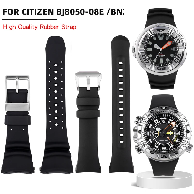 Per Citizen Bj8050 Bj8050-08E Little Monster Steel Lug Head Cinturino In Gomma Nera Big Monster Bn2029 Cinturino In Silicone
