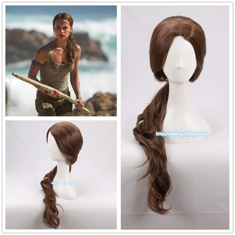 Lara Croft Parrucca Shadow Of The Tomb Raider Lara Croft Parrucca 70 Centimetri Ricci Castani Capelli Sintetici Alicia Vikander Ruolo Costumi Di Gioco