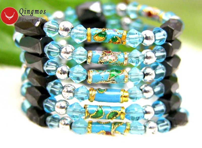 Qingmos Cloisonne Del Braccialetto Per Le Donne Con Blue Sky Cloisonne & Nero Ematite Magnetica Lunga Collana/Monili Del Braccialetto Nec5173
