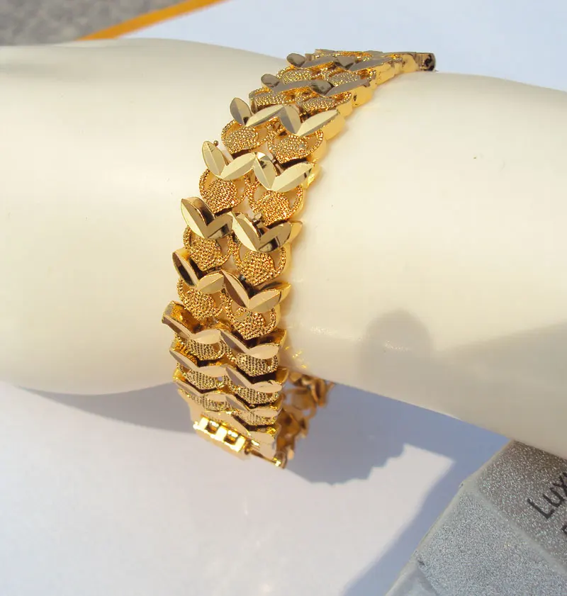 24 K 24Ct Giallo Oro A Strati Largo Euro Curb Braccialetto Di Collegamento 26 Gram Signore S736
