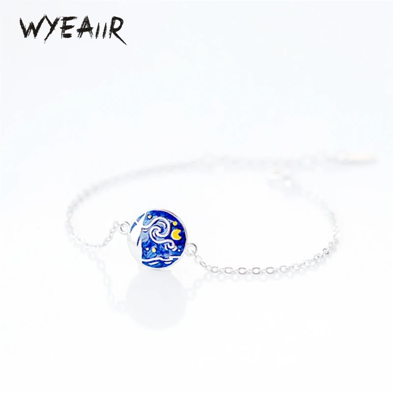 Wyeaiir 925 Sterling Silver Van Gogh Starry Sky Moon Letterary Romance Fine Jewelry Braccialetto Ridimensionabile Femminile Di Lusso