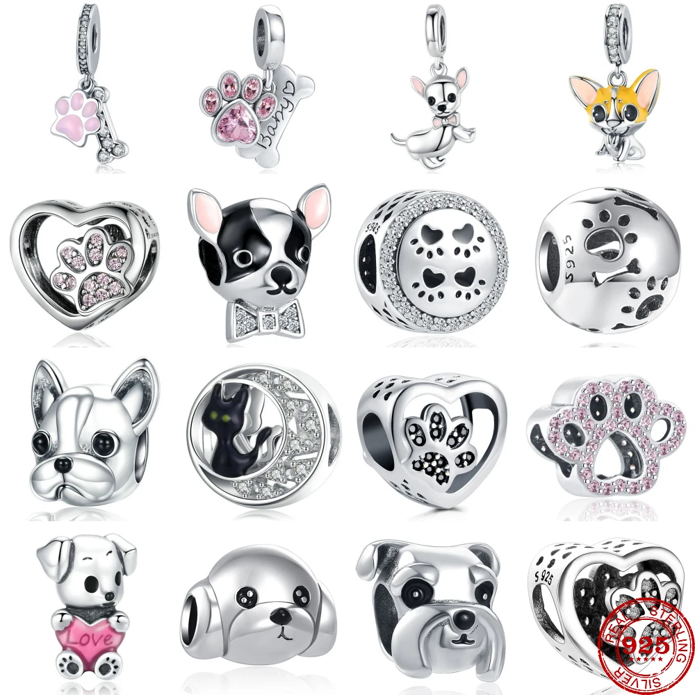 Nuovo 925 Sterling Silver Cute Chihuahua Dog Cat Dog Paw Baby Fai Da Te Bead Fit Originale Pandora Charm Bracciale Lady Girl Jewelry Gift