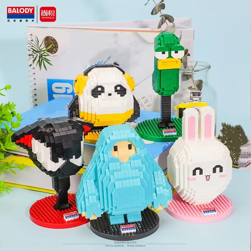 Balody Blocks Kawaii Music Panda Model Pink Bunny Cartoon Characters Small Particle Assembly Ornamenti Desktop Regali Per Bambini