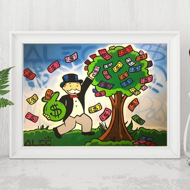 Wall Art Graffiti Hd Print Alex Monopy Decorazione Della Casa Money Tree Poster Picture Canvas Cash Painting Dollars For Bedroom With