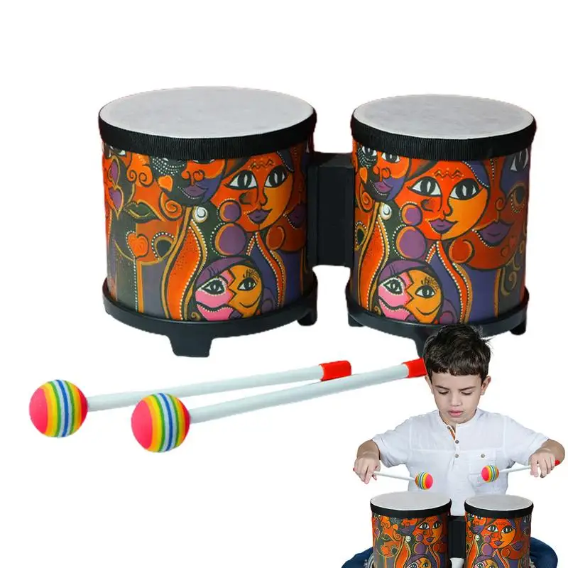 Kids Bongo Drums Cute Hand Drum Strumento A Percussione Giocattolo Musicale Tamburo Di Legno Con 2 Bacchette Colorate Tamburo Artigianale Per