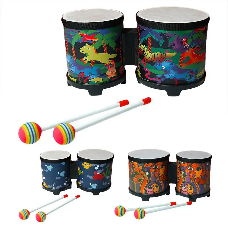 Kids Bongo Drums Kids Drum Set Strumento A Percussione Giocattolo Musicale Tamburo A Mano Tamburo Artigianale Con 2 Bacchette Colorate Musicali