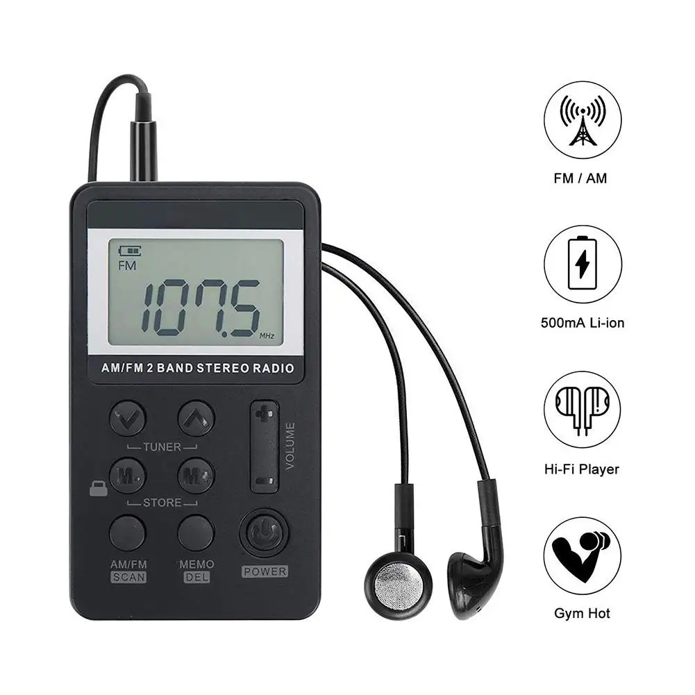 Mini Radio Tascabile Con Cuffia Usb Ricaricabile Am/Fm Radio Portatile Full Band Per Ciclismo All'Aperto Palestra Corsa Camminata