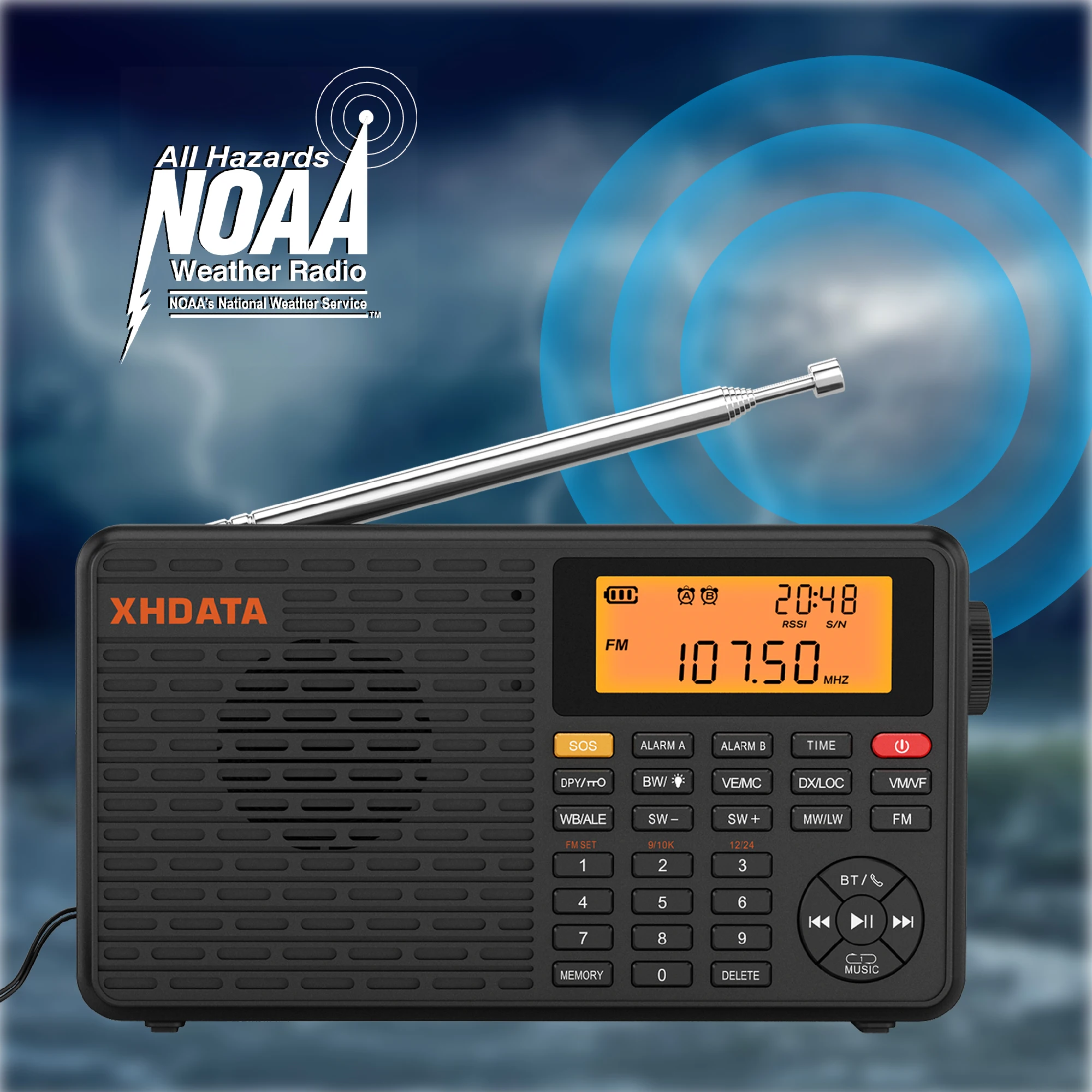 Xhdata D109Wb Radio Fm Am Sw Portablemw Lw Radio Ricaricabile Full Band Radio Batteria Usb-C Altoparlante Di Registrazione Con Banda Meteorologica