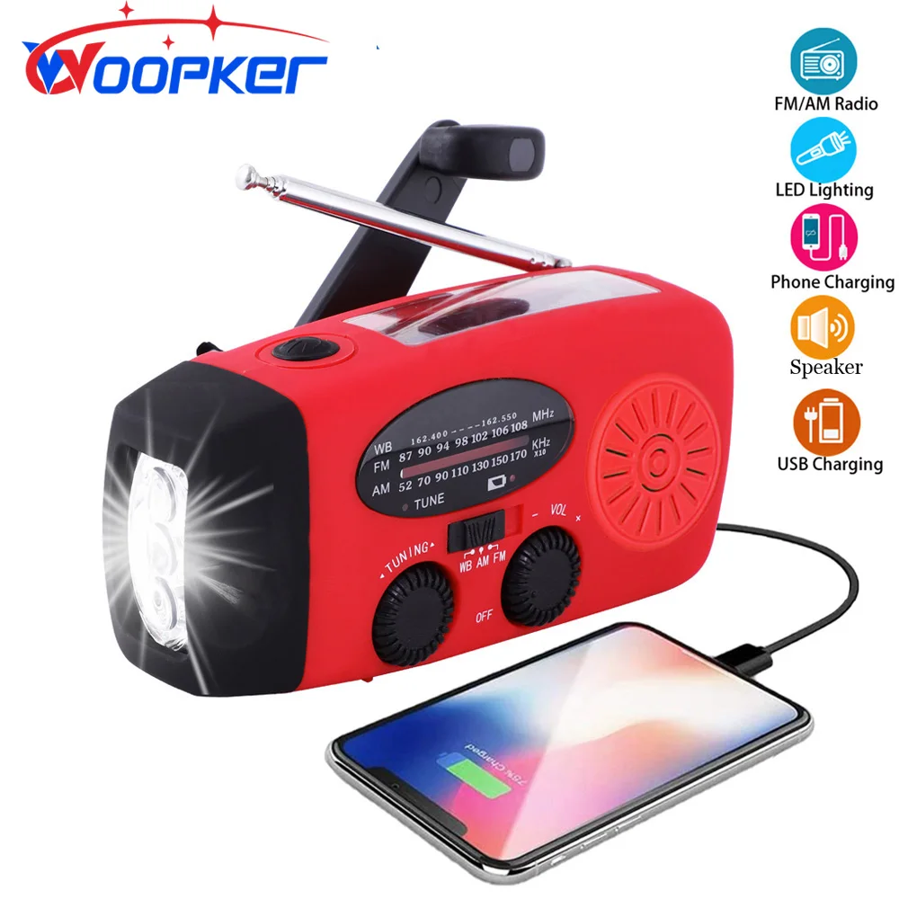 Woopker E04 Aggiornamento Radio Multifunzione Manovella Solare Usb Fm/ Am/ Noaa Wb Radio Meteo Torcia Di Emergenza Power Bank
