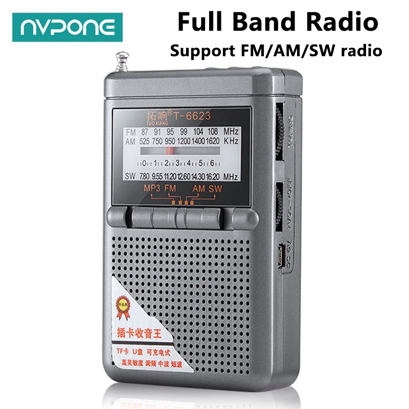 Radio Full Band Fm Am Sw World Band Mini Radio Con Display A Led Supporto Fibbia Tf Card Jack Per Cuffie Ricevitore Radio Universale
