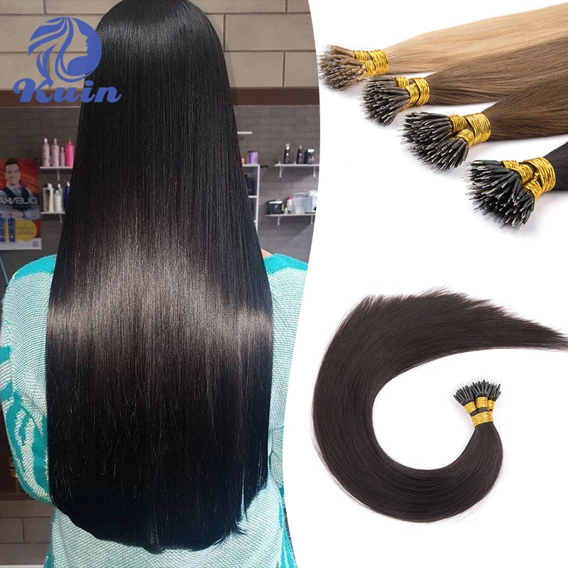 Natural Micro Beads Hair Extension S Straight Platinum Nano Rings Hair Extension 100% Remy Human Microring Hair 1 G/Pz Pure Color