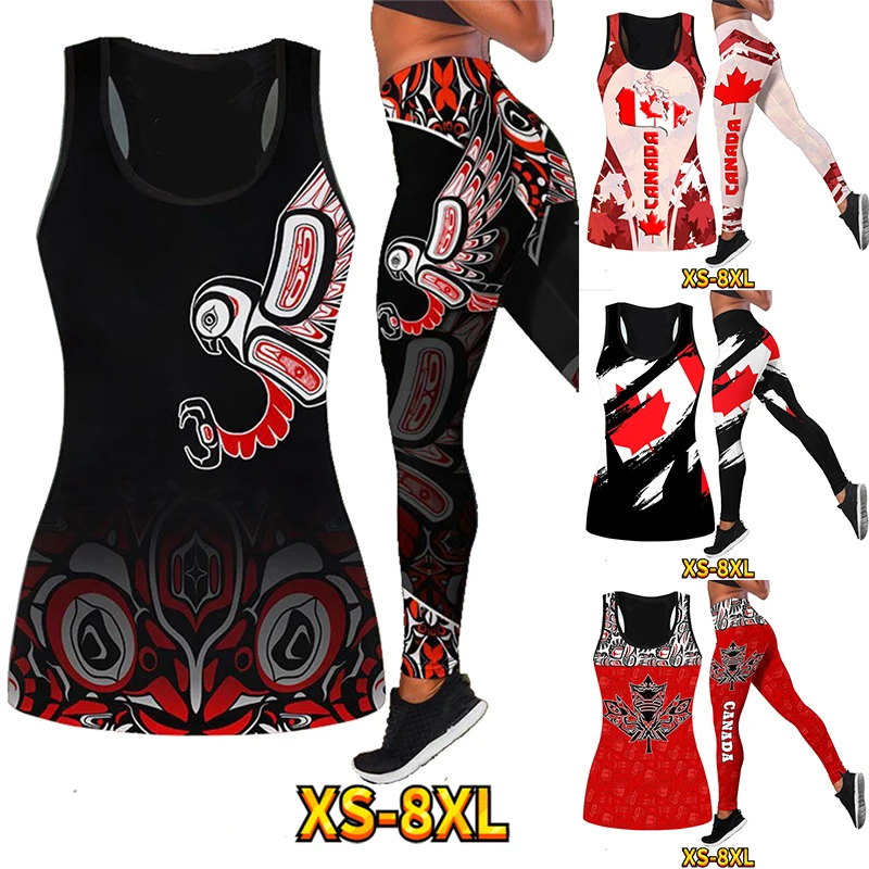 Colore Rosso Brillante Stampa Donna Sweatwaging Yoga Suit Animal Print Vest Casual Traspirante Running Xs-8Xl