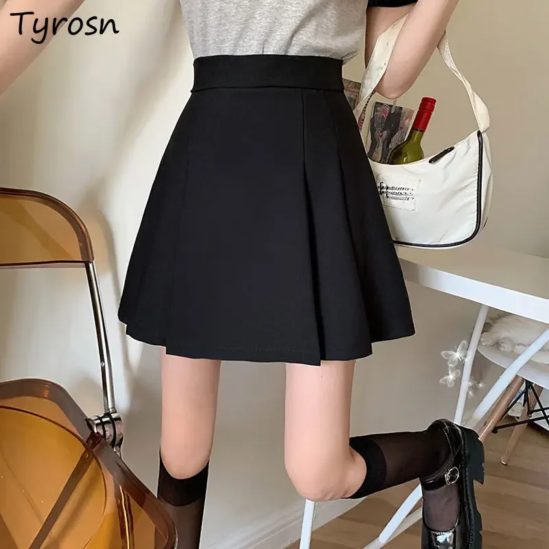 Gonne Donna Semplice Xs-5Xl Solid Summer Folds Design A Vita Alta Per Il Tempo Libero A-Line Elegante Dolce Mini Stile Coreano Ladies Daily Chic