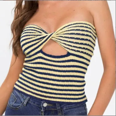 2021 Transfrontaliero Aliexpress Amazon Hot Fashion Women'S Vacation Sexy Maglione A Righe Knit Tube Top Canotta