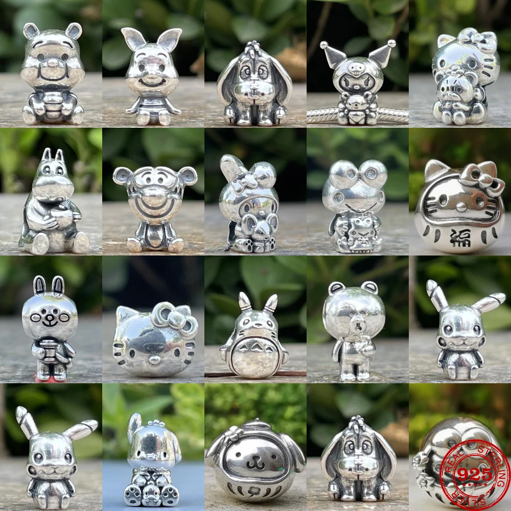 Fine 925 Silver Fit Original Pandora Bracciale Disney Winnie Bear Tigger Hello Kitty Charms Collana Di Perline Regalo Di Gioielli Da Donna Fai Da Te