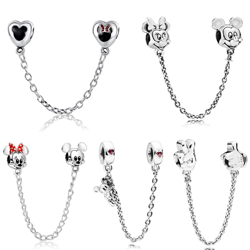 Adatto Pandora Disney Minnie Ciondolo Charms Bracciale Donna Braccialetti Accessori Topolino Catena Di Sicurezza Perline Per La Creazione Di Gioielli