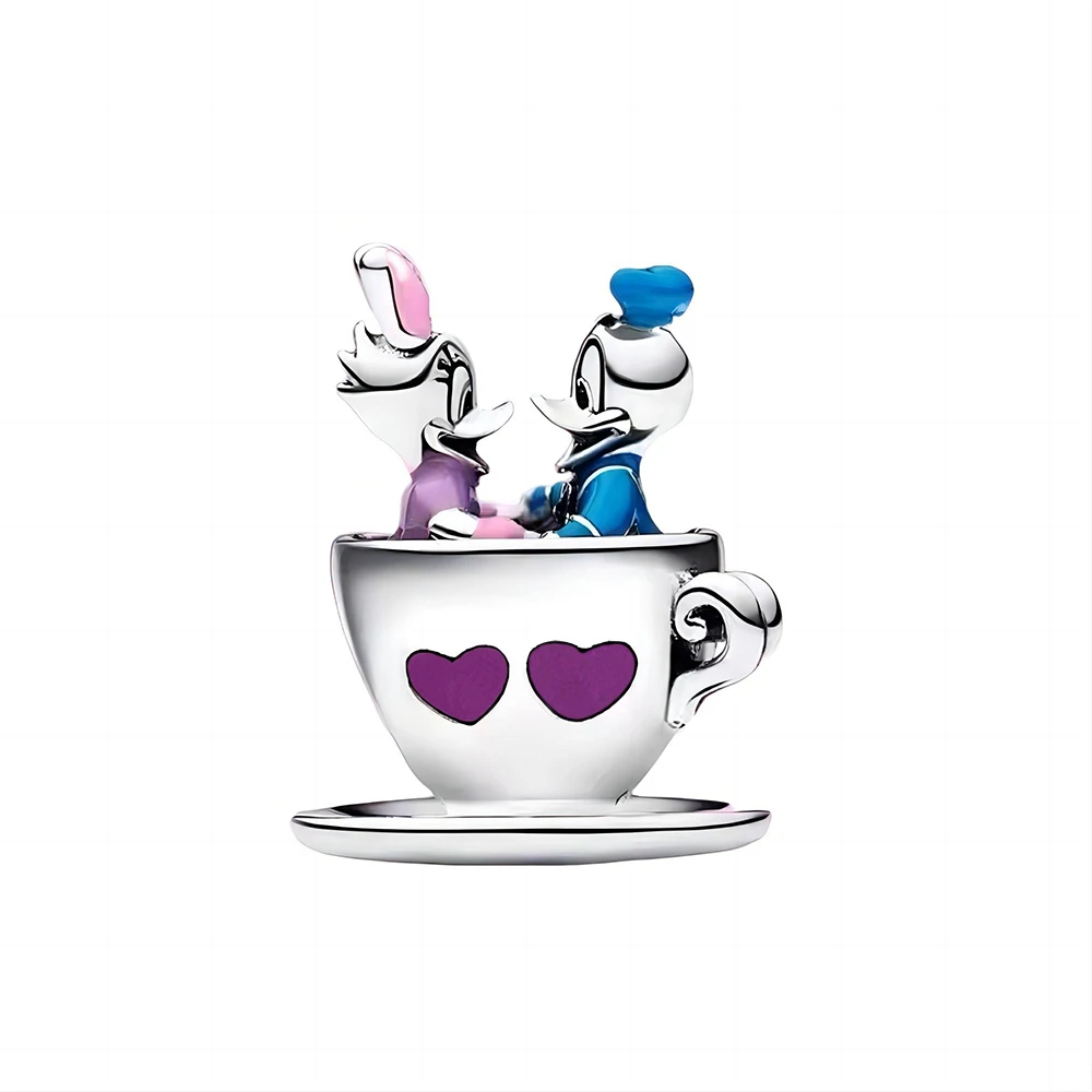 Disney Donald Duck & Daisy Duck Love Cup Charm Fit Original Pandora Charm Bracciali Ciondolo Gioielli Berloque