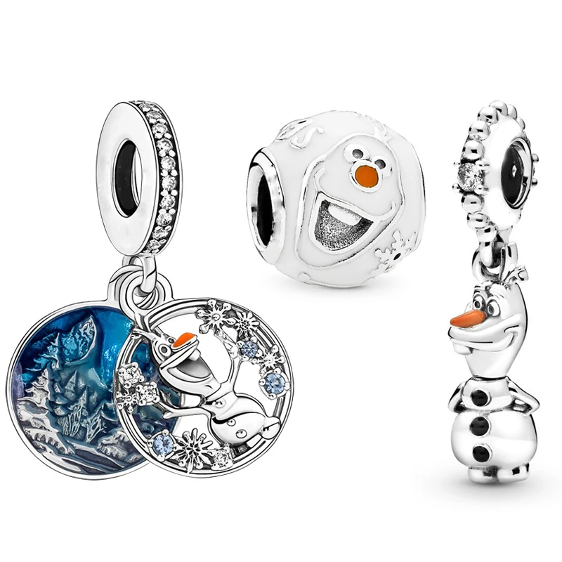 Disney Blue Enamel Ice Snow Olaf Ciondolo Fit Pandora Charms Bracciale Donna Cartoon Anime Frozen Snowman Beads For Jewelry Making