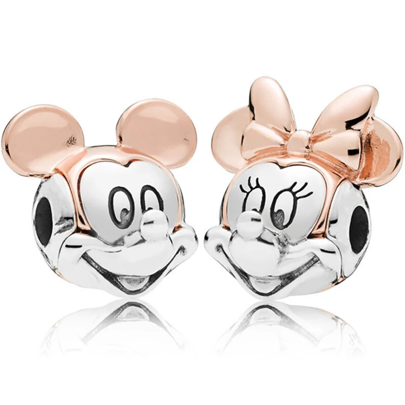 Fit Pandora Rose Gold Ears Mickey Mouse Charm Bracciale Donna Girl Bangle Disney Silver Color Minnie Beads Per La Creazione Di Gioielli Fai Da Te