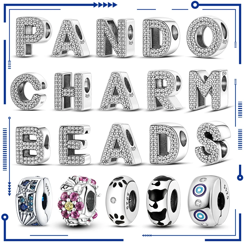 925 Sterling Silver Letter Charm Beads Fits Pandora 925 Original Charms Bracciale Per Le Donne Silver Clip Pendente Bead Jewelry Gift