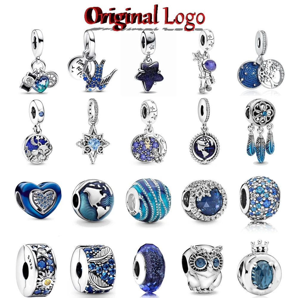 925 Sterling Silver Blue Series Astronaut Dream Catcher Charm Bead Fit Originale Pandora Bracciale Collana Gioielli Regalo Per Le Donne