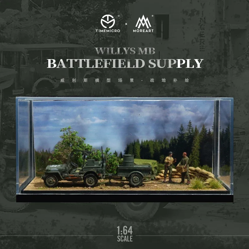1:64 Scala Diorama Modello World War Ii Willis Mb Trailer Battlefield Supply Sfondo Display Scena Modello Collezione Regalo