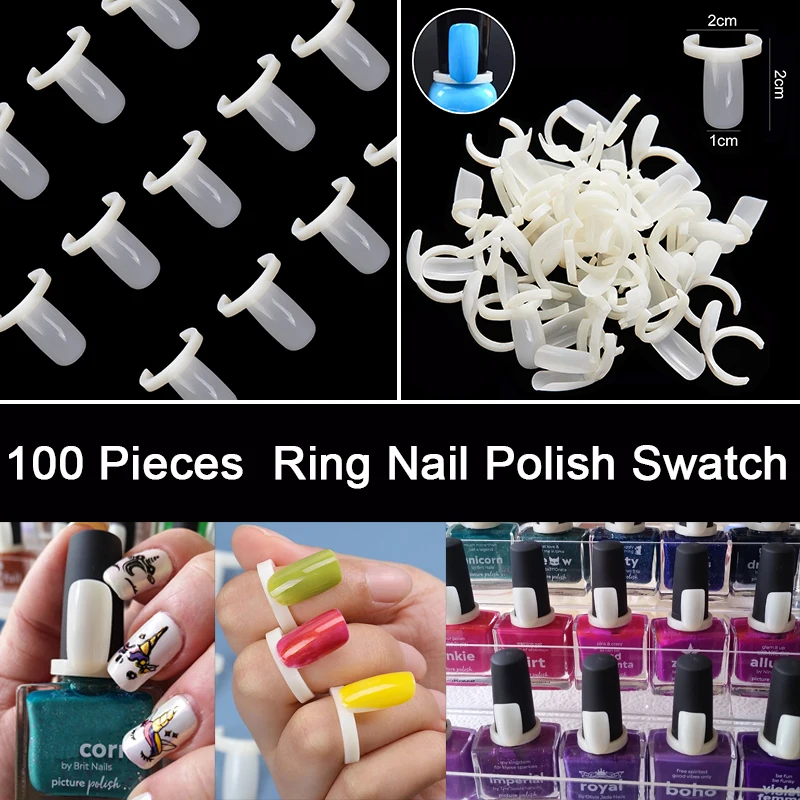 100 Pcs Ring Nail Polish Swatch Showingself Color Board Display A Colori Punte Per Unghie Finte Acrilico Messo Su Gel Uv Nails Polish Bottle
