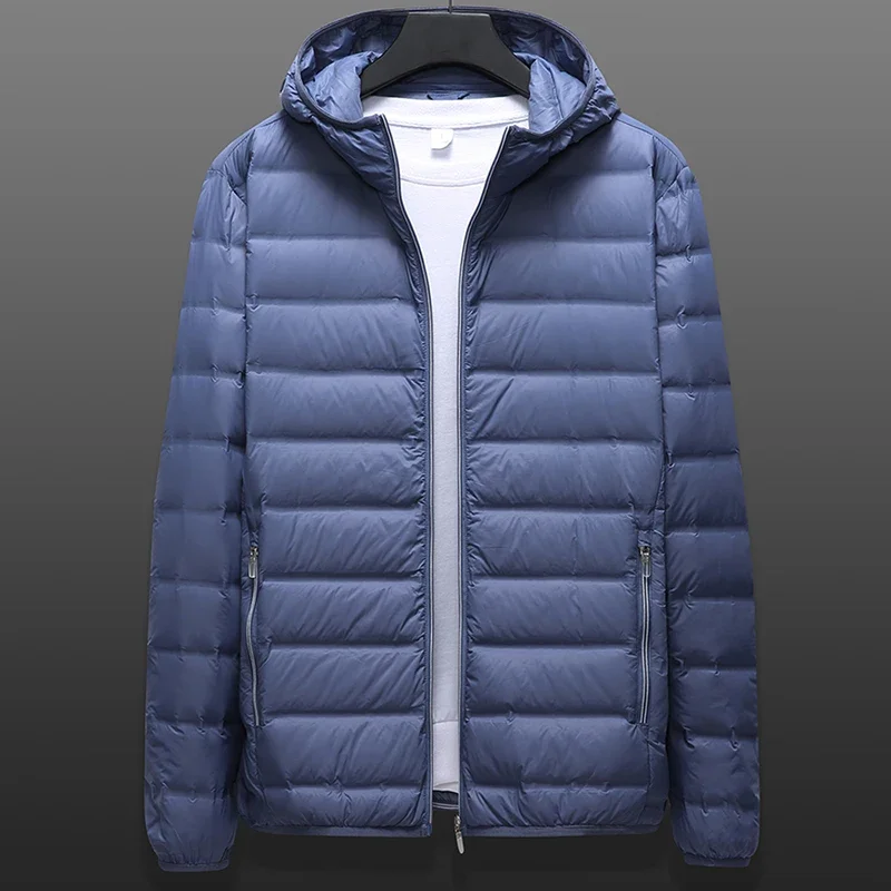 Piumino Imbottito Da Uomo Piumino Leggero Primaverile Maschile Ultra Leggero Autunno Big Size 6Xl 8Xl Capispalla Con Cappuccio Bianco Anatra Zip-Up
