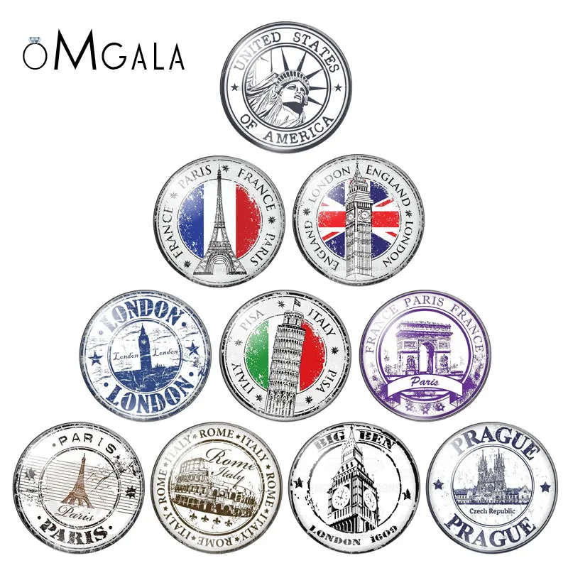 Torre Eiffel Big Ben Clock Statua Della Libertà Immagine Gemme Di Vetro Cabochon Dome Demo Posteriore Piatta Accessori Gioielli Di Halloween Fai Da Te