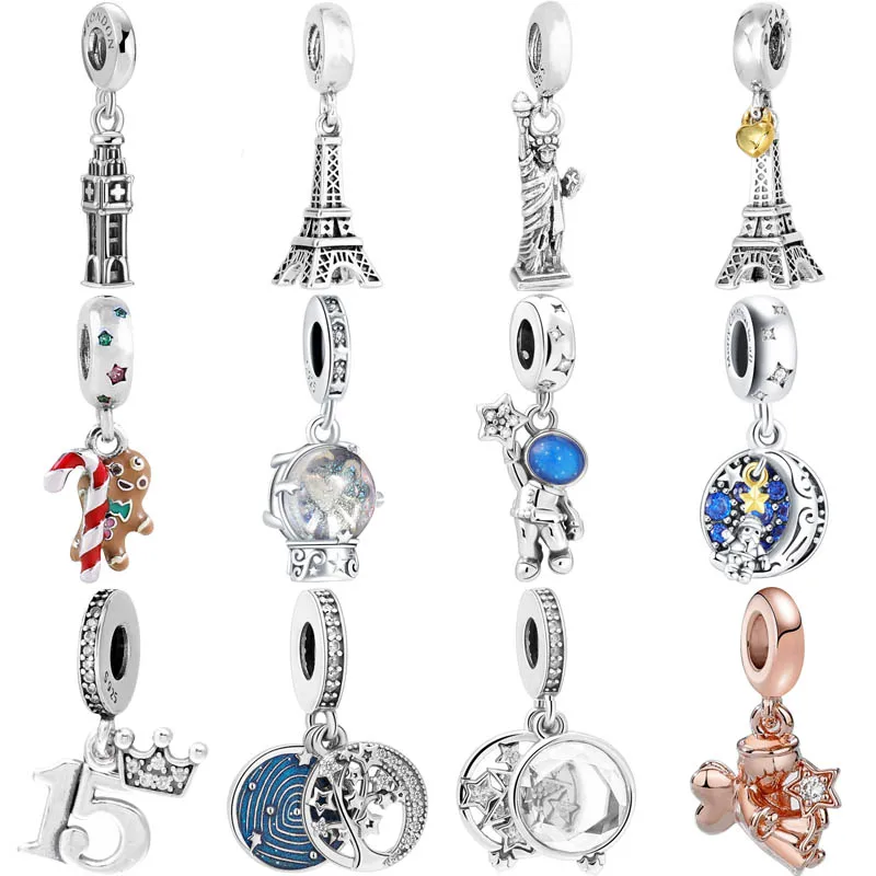 London Big Ben Babbo Natale Gingerbread Man Snow Globe Angel Ciondolo Perline 925 Sterling Silver Charm Fit Fashion Bracciale Jewelry