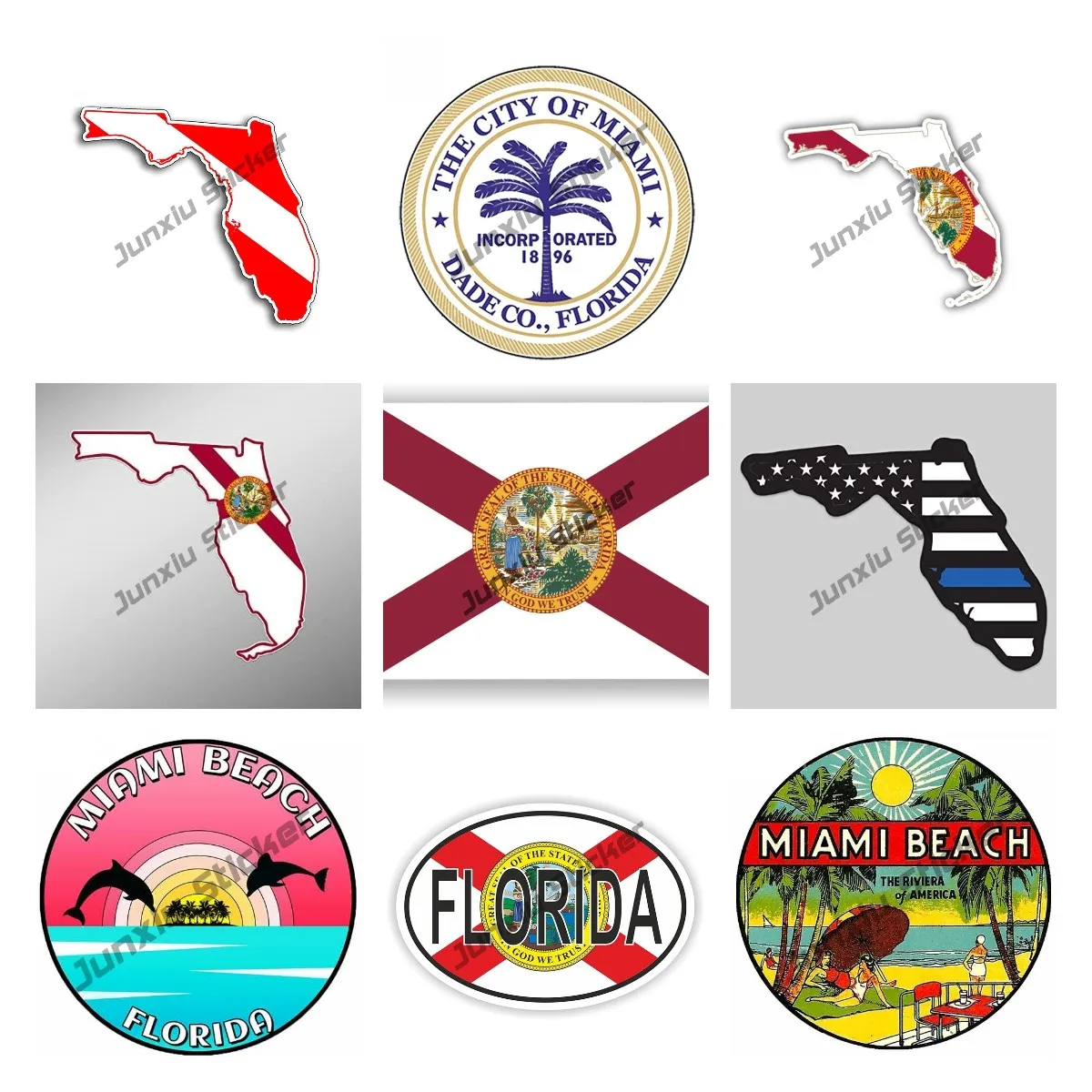 Miami Beach Florida Decal Sticker Florida Map Flag Car Decalcomanie Moda Adatto Per Rv Car Camper Accessori Moto Kk13Cm