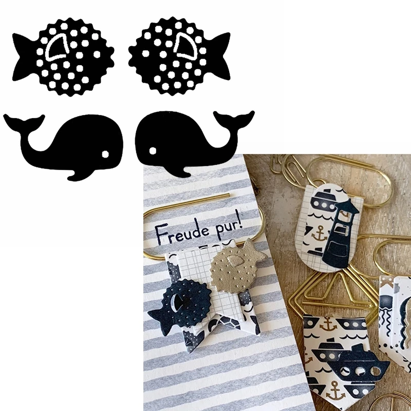 Tiny Couple Fish & Whale Metal Cutting Dies Fish & Whale Animal Die Cuts For Card Making Album Fai Da Te Decorazione Nuove Carte Artigianali 2019