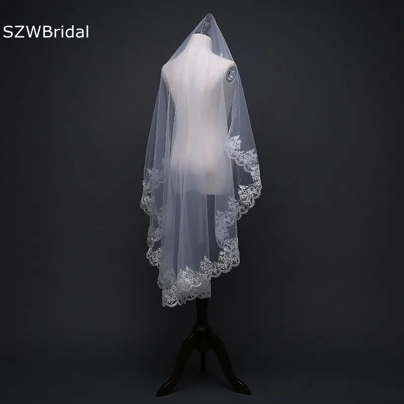 Nuovo Arrivo One Layer Bridal Ivory Veil Lace Edge Accessori Da Sposa Fascinator Wedding Veils Welon Katedralny Accessori Sposa