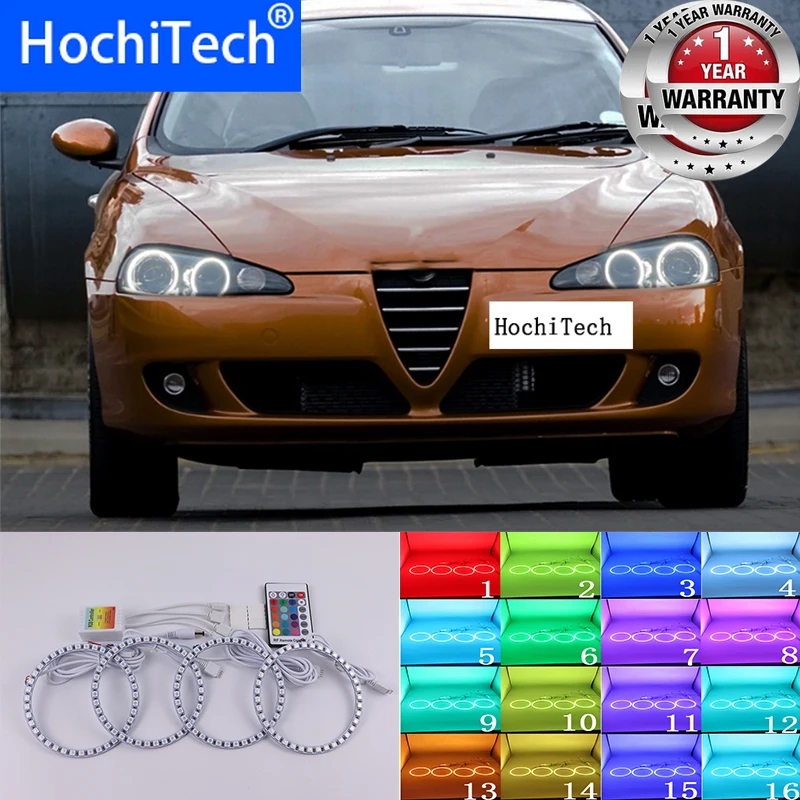 Per Alfa Romeo 147 2005 -2010 Di Alta Qualità Multicolore Angel Eyes Led Rgb Faro Halo Ring Set Telecomando Rf