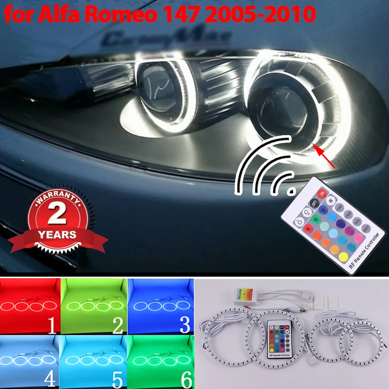 Car Angel Eyes Rings Led Car Headlight Drl Daytime Running Light Per Alfa Romeo 147 2005-2010 Rgb Telecomando Multicolore