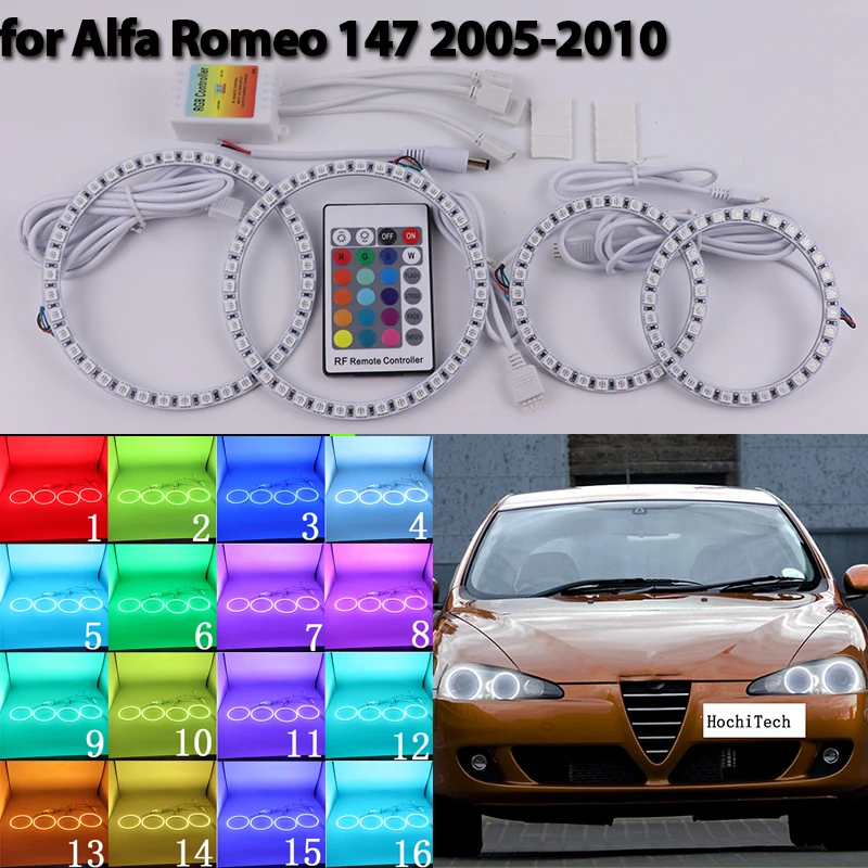 Halo Ring Angel Eyes Rgb Telecomando Multicolore Led Per Alfa Romeo 147 2005-2010 Accessori Auto Faro Retrofit Garanzia