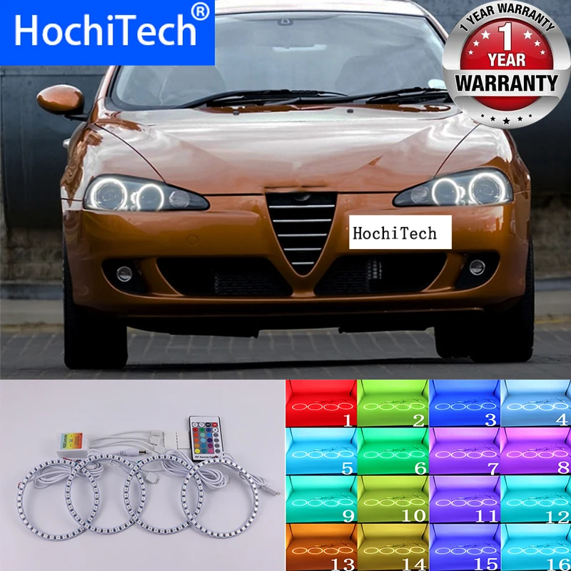 Per Alfa Romeo 147 2005 -2010 Di Alta Qualità Multicolore Angel Eyes Led Rgb Faro Halo Ring Set Telecomando Rf