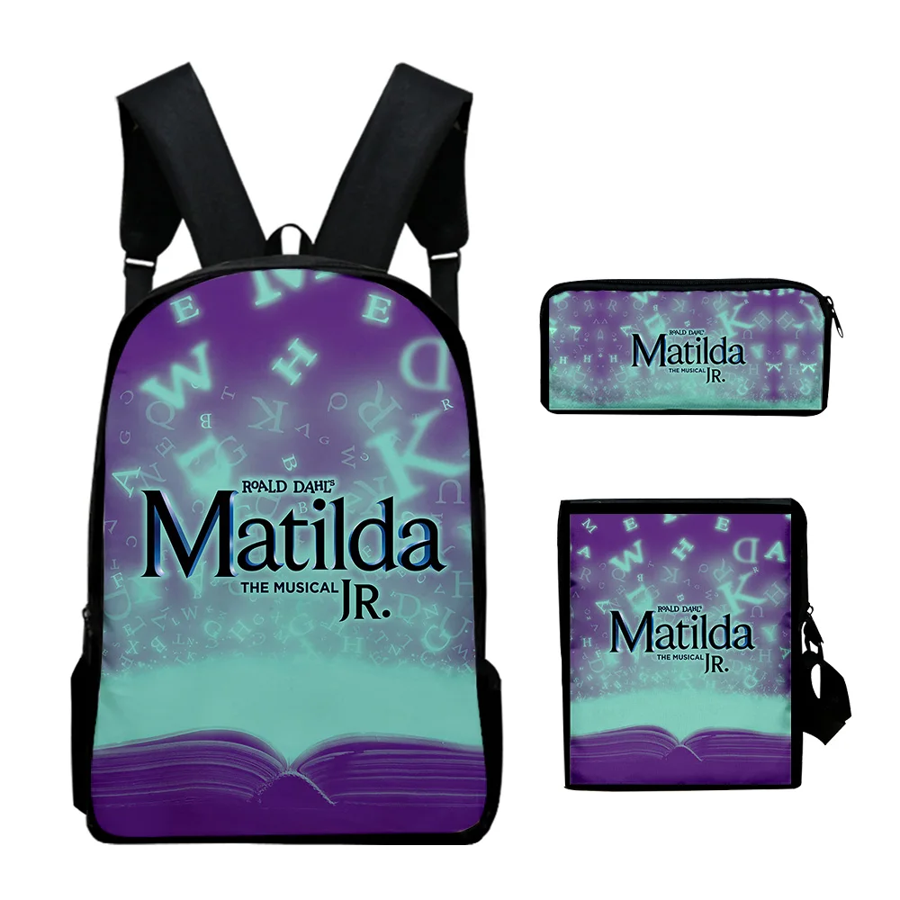 Roald Dahl Matilda The Musical Movie 2023 Zaino 3 Pezzi Set Borse A Tracolla Unisex Daypack Zipper Bag Unique Pencil Bag