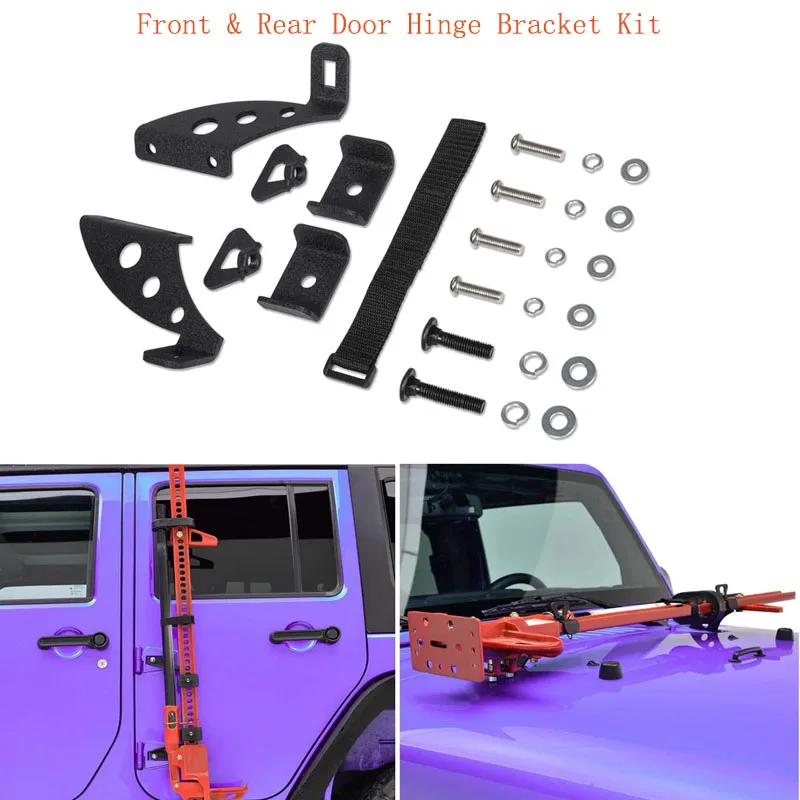 Nony Black Hi Lift Jack Mount Hood/Kit Staffa Cerniera Porta Anteriore E Posteriore Adatto Per Jeep Wrangler Jk Jku 2007-2018
