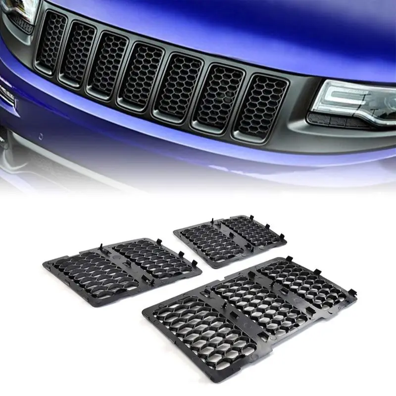 Inserti Griglia Anteriore Nony Abs Mesh Honeycomb Chrome Clip-On Grill Cover Trim Kit Per Jeep Grand Cherokee 2014-2016 (3 Pz/Set)