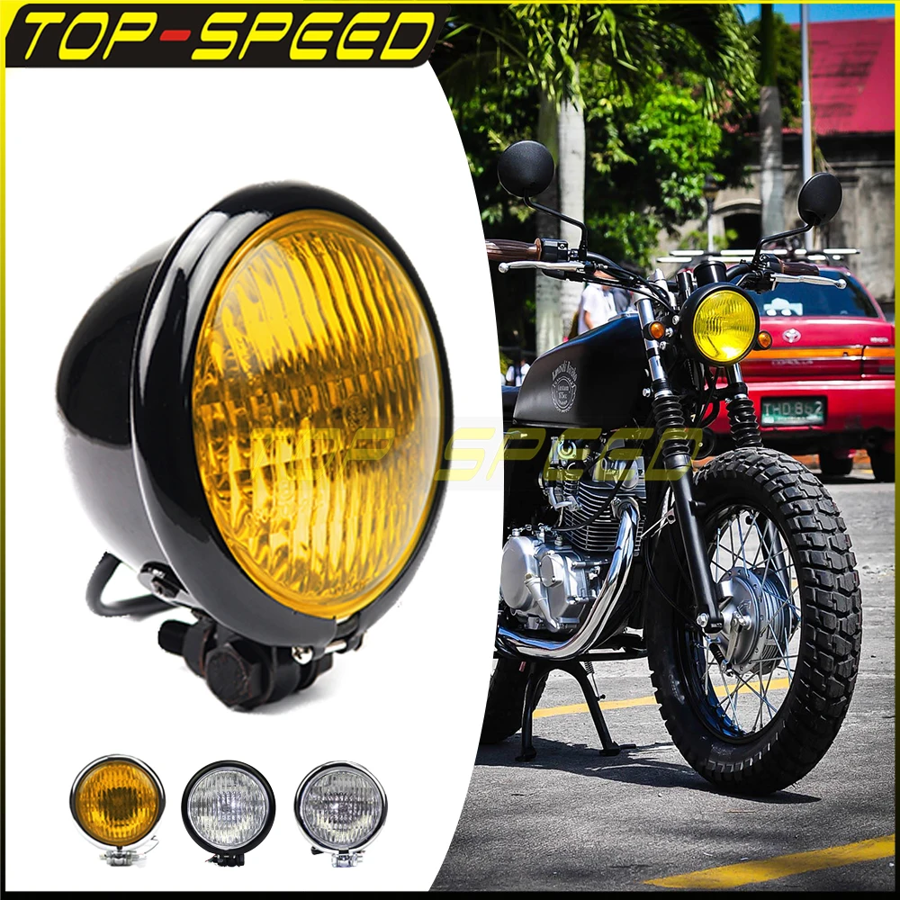 Nero Retro Moto Faro H4 Lampadina Faro Per Harley Road King Speciale Custom Roadster Cruiser Breakout 117 Fat Bob 114